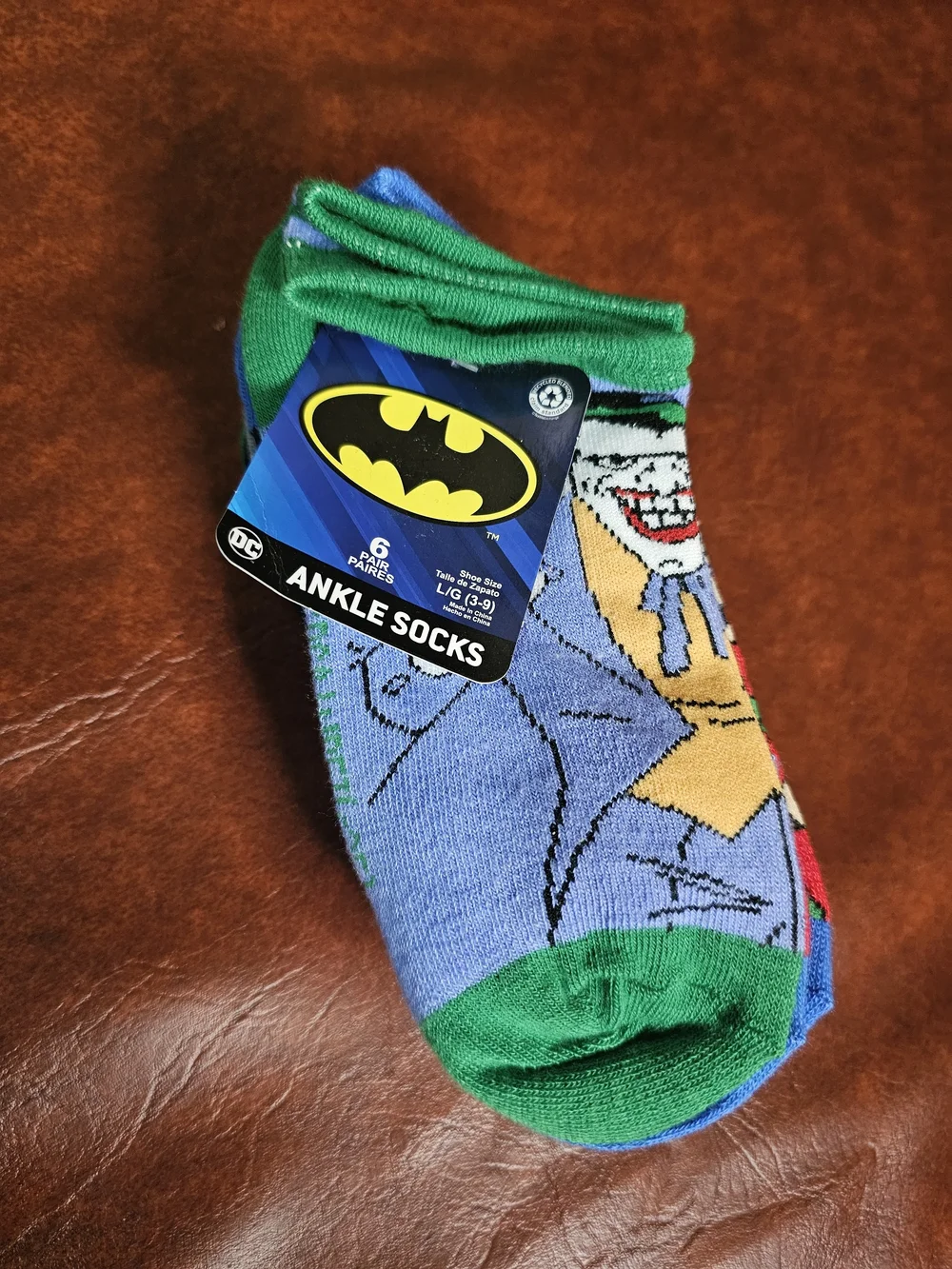 DC Comics Batman Boys Ankle Socks 6 Pack Size LG  3-9